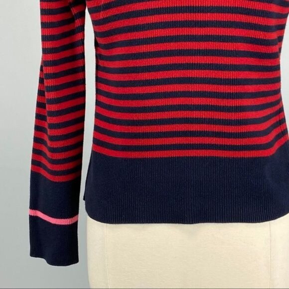 Tommy Hilfiger Womens Striped Red Blue Sweater Quarter Zip Collar size Large - Picture 10 of 11
